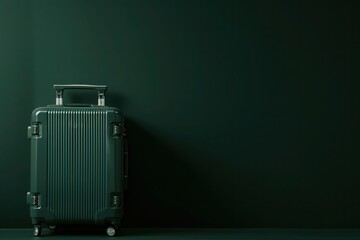 a green suitcase is sitting in front of a green wall - 737690745