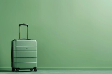 a suitcase is sitting in front of a green wall - 737690790