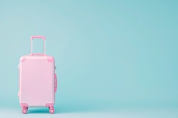 a pink suitcase is sitting on a blue surface