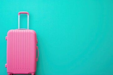a pink suitcase is sitting on a blue background - 737690964