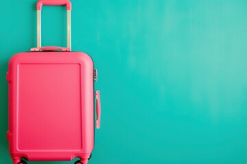 a pink suitcase is sitting on a blue surface - 737691122