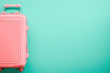 A magenta suitcase stands out on an electric blue backdrop - 737691153