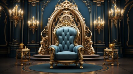 Fototapeta na wymiar Blue and Gold Chair in Opulent Room