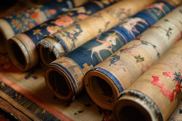 rolls of tapestry for retro interior design