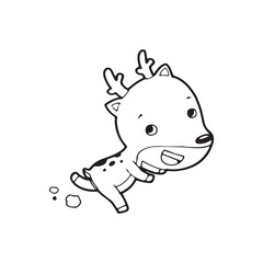 cute cartoon deer Hand drawn doodle comic illustration vector isolated on white background