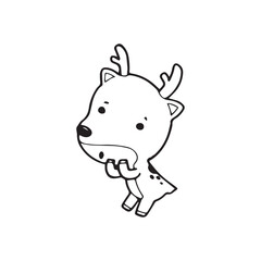 cute cartoon deer Hand drawn doodle comic illustration vector isolated on white background