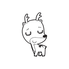 cute cartoon deer Hand drawn doodle comic illustration vector isolated on white background