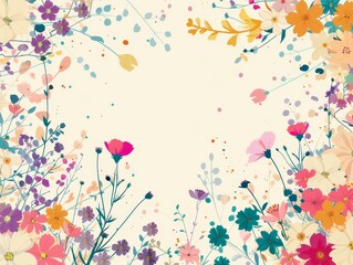 Vector style minimal florals solid pastel background white space in center for design