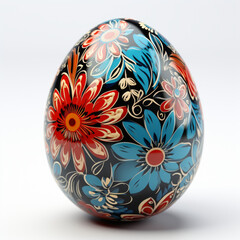 Hand-Painted Floral Easter Egg on White Background

