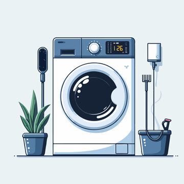 flat design illustration of washing machine cartoon icon