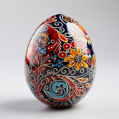 Hand-Painted Easter Egg with Traditional Folk Patterns

