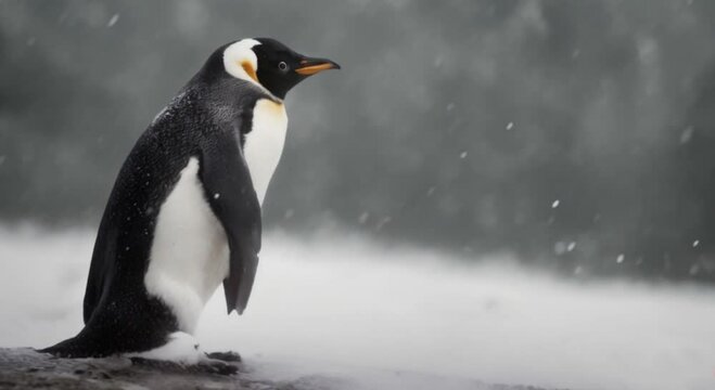 cute penguins in winter snowfall