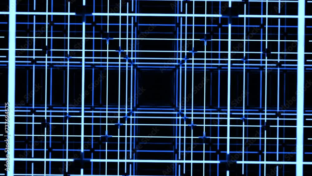Aufkleber Rotating animation with square line construction. Design. Spatial grid with lines and squares. Electronic grid with square tunnel