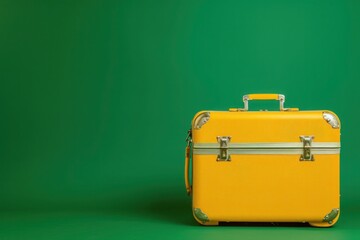 A yellow suitcase rests on a vibrant green rectangle - 737695186