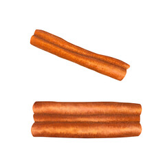 Set of watercolor dried cinnamon sticks isolated on transparent background. Ingredients for drinks and baking. Hand drawn illustration. For packaging, menus, cards, printing, invitations