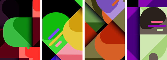 Geometric colorful poster backgrounds with squares and circles