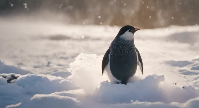 cute penguins in winter snowfall