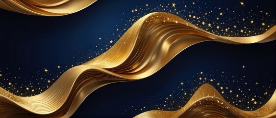 blue gold luxury golden waves flowing background