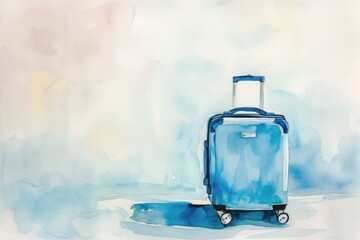 a blue suitcase is sitting on a white surface in a watercolor painting - 737696139