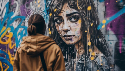 Fototapeta na wymiar Urban Mosaic: The Graffiti Symphony of Iris