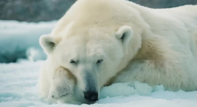 cute polar bear sleeping on a block of ice