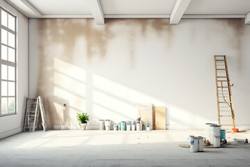 Interior of a room with a ladder and a wall under construction