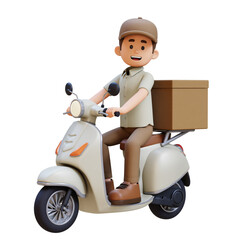 3D Delivery Man Character Deivering Package with a Scooter