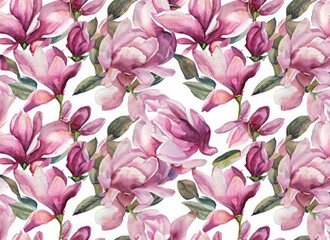 Seamless pattern with magnolia on a white background