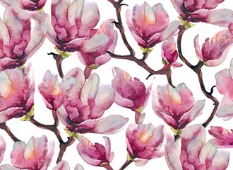 Gardinen Seamless pattern with magnolia on a white background © ROKA Creative