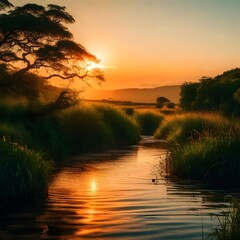 sunset over the river