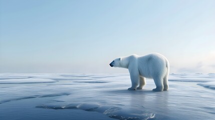 A solitary polar bear, master of the icy Arctic, treks across snow-covered plains. Generative AI