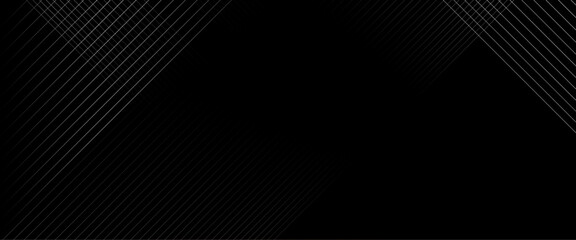 Vector dark black background with abstract white lines for presentation design. Simple black abstract banner background.
