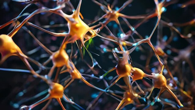 A complex network woven by multicolored neurons, indicating the connections and communications of nerve cells.
