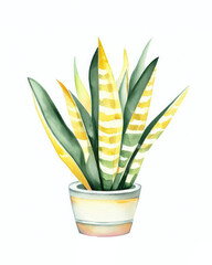 sansevieria with yellow stripes potted watercolor art
