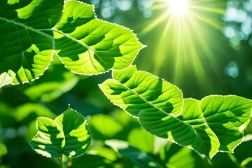 green fern leaves in sunlight