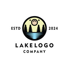 Lake Logo Flat Vector, River Icon Symbol, Forest Creative Vintage graphic Design