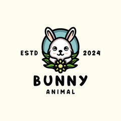 Rabbit Cute Logo Mascot Vector, Animal Icon Symbol, Funny Pet Creative Vintage graphic Design