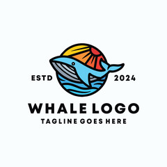 Whale Logo Colorful Vector, Animal Icon Symbol, Ocean Creative Vintage graphic Design