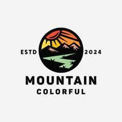Mountain Logo Colorful Vector, Panorama Icon Symbol, Everest Creative Vintage graphic Design