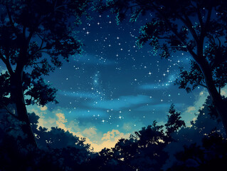 starry night sky, night in the forest