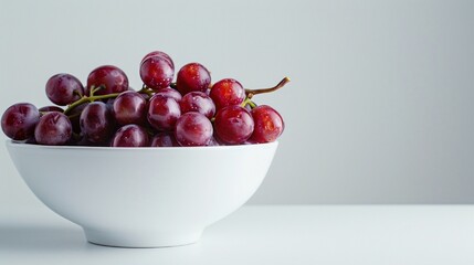 A bowl overflowing with succulent grapes on pure white backdrop