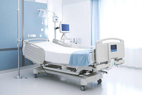 Hospital bed in a hospital room.