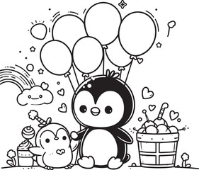 Fototapeta premium cute penguin coloring page