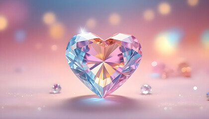 Fototapeta premium Crystal clear heart colorful pastel with blurred bokeh. Valentine background. banner