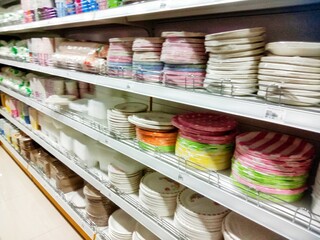 variety of plate on shop selves