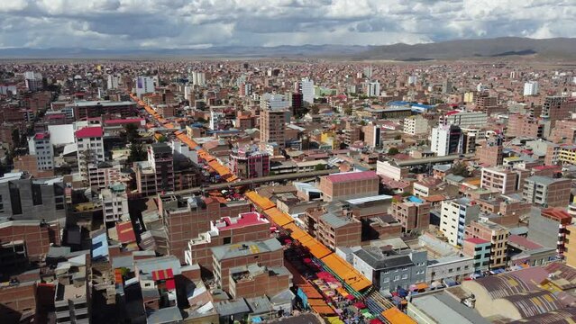 Aerial view of Oruro, Bolivia in high altiplano of Andes mountains
