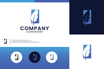 feather pen logo silhouette ,negative space, business company identity, logo design inspiration.