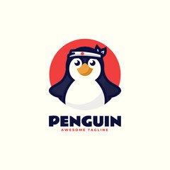 Vector Logo Illustration Penguin Simple Mascot Style.