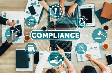 Compliance rule law and regulation graphic interface for business quality policy planning to meet...