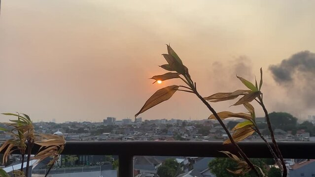 Big City air pollution, black smoke on sky, toxic chemical smog, worst air quality